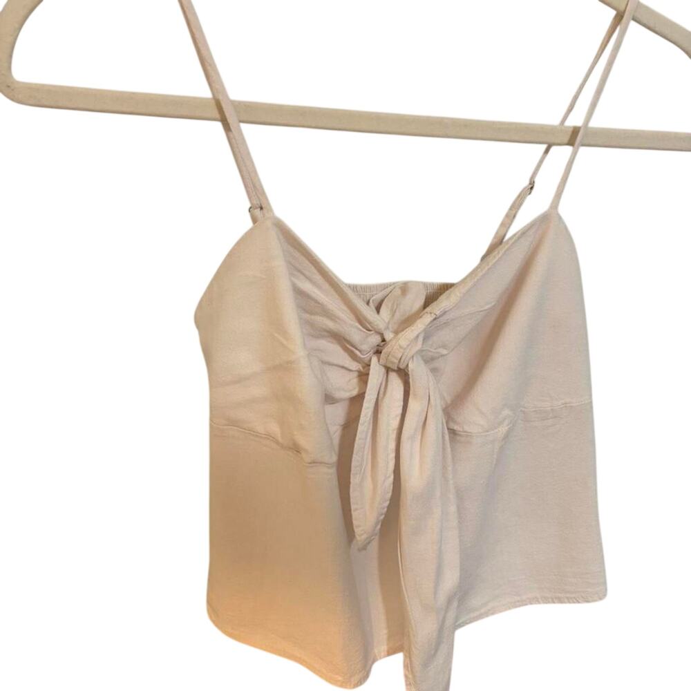 Y2K White Tie Front Cami Top One Size Coquette Minimal Summer Crop Tank - Picture 2 of 8